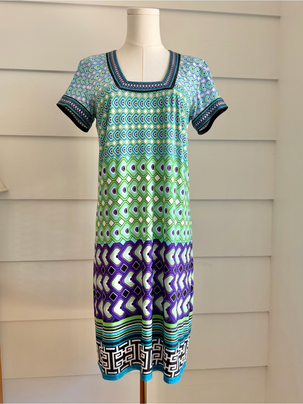 Laundry by Shelli Segal Retro Geo Print Short Sleeve Dress S